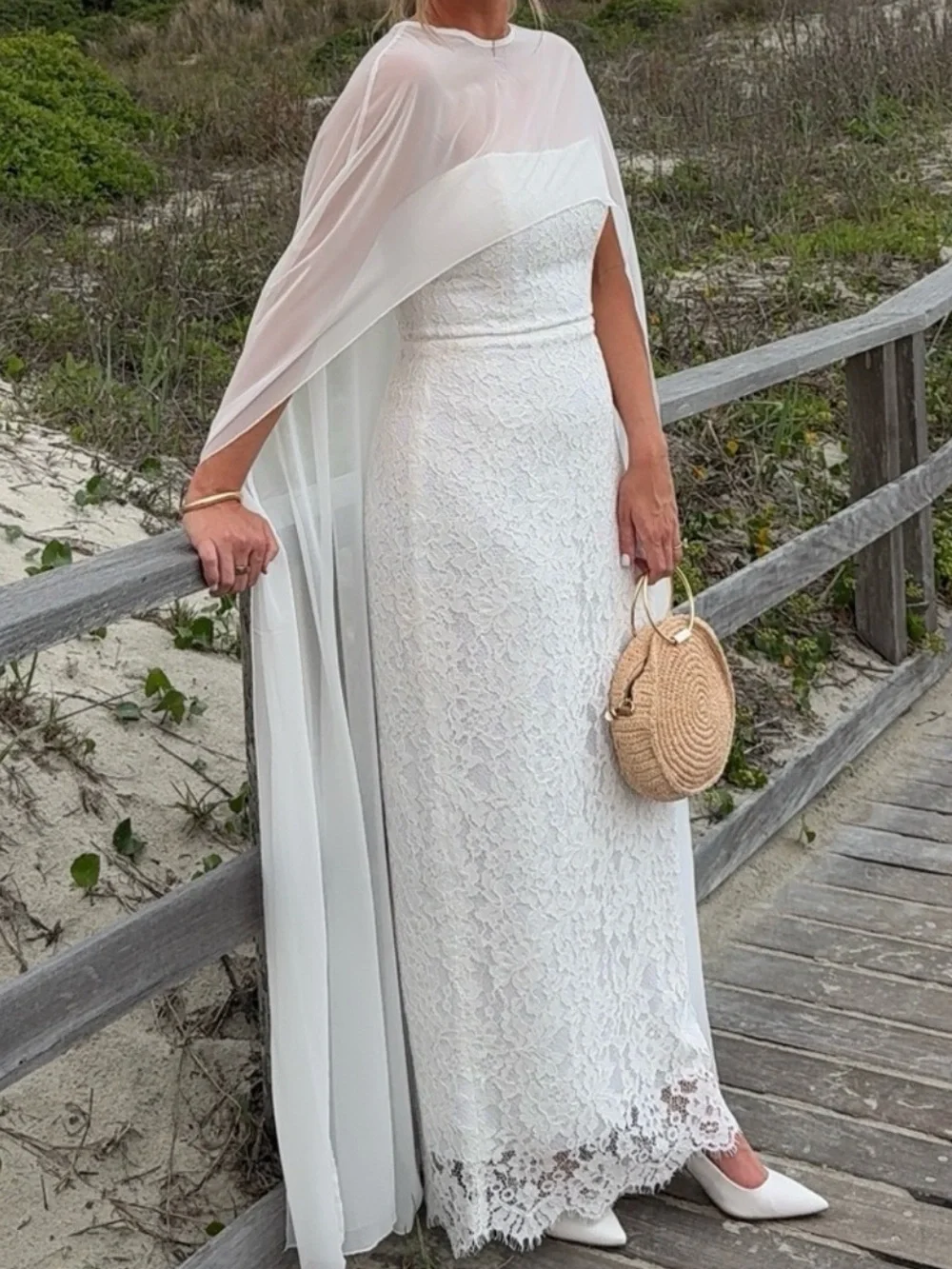 White long bridal cape